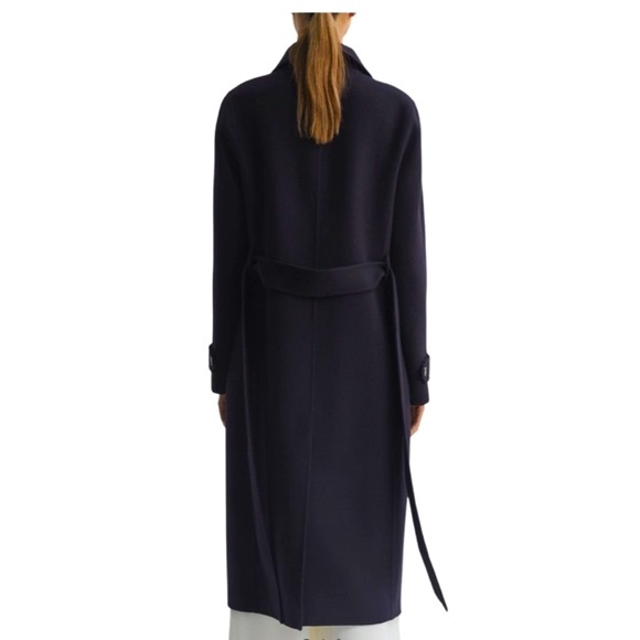 NWT Reiss Navy Brooks Belted Wool Blend Coat -Sz 10 - Picture 2 of 12
